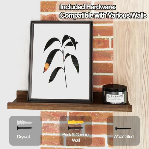 Image of Walnut Floating Shelves for Wall Decor, 16 in Shelf with Lip, 2 Set