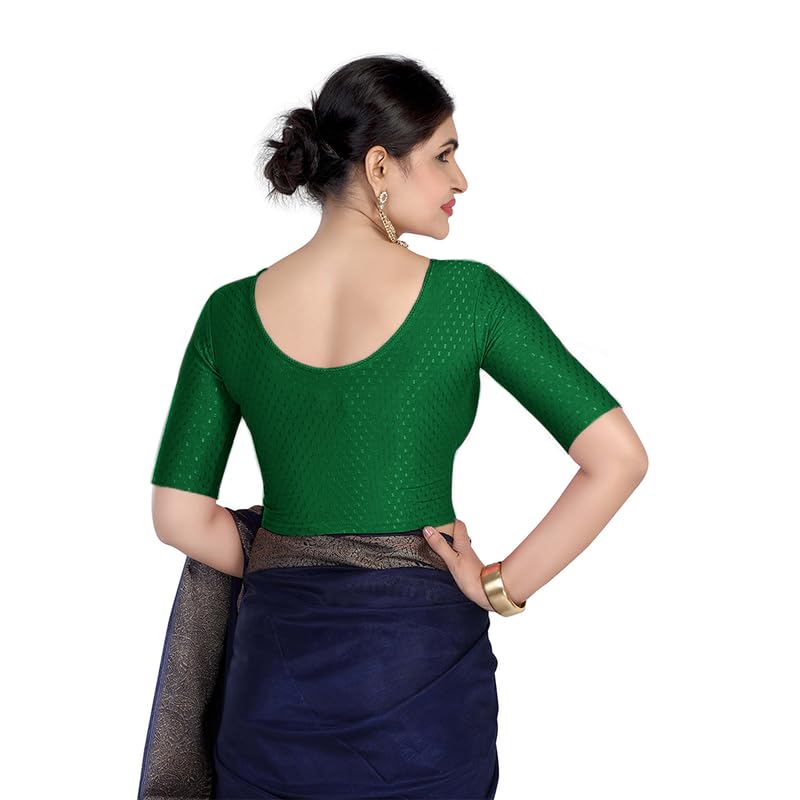 Image of FINESTFIT Round Neck Stretchable Elbow Sleeve Readymade Saree Blouse for Women, 100% Cotton Dobby Fabric