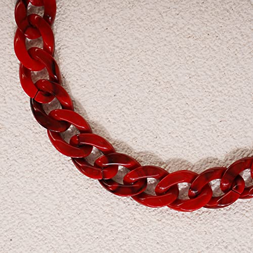 Yertter Boho Red Acrylic Choker Necklace Resin Link Chain Plastic Lightweight Choker Statament Flat Chain Choker Women Girls Gift #TOP5