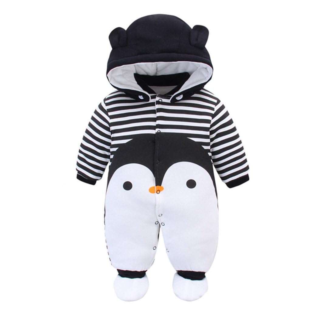 Bambino Pagliaccetto con Cappuccio Scarpe Tute da neve Cartone Animato Jumpsuit Inverno Caldo Tutine Set, Pinguino 6-9 Mesi