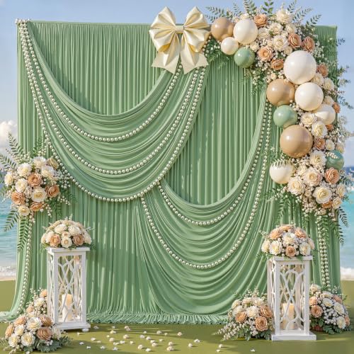 10ft x 10ft Sage Green Backdrop Curtains for Wedding Birthday Party Photo Booth Green Curtain Backdrop Wrinkle Free Fabric Drapes Back Drop Baby Bridal Shower Graduation Photography Background