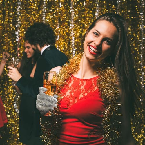 XNIVUIS 2 Paar Glänzende Punk-Konzert Handschuhe - Popstar Pailletten Kostüm für Erwachsene - Performance Handschuhe für Halloween Cosplay (Weiß)