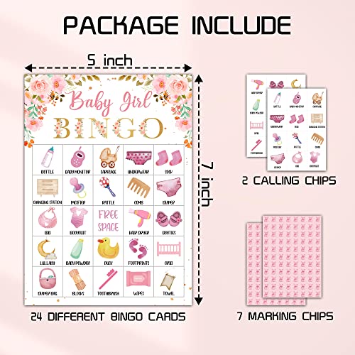 Mvxad Girl Bingo Game, Blush Pink Floral Themed Gender Neutral Bingo Cards For 24 Players, Indoor Family Activities, Baby Shower/Gender Reveal Party Favors Supplies -07 #TOP1