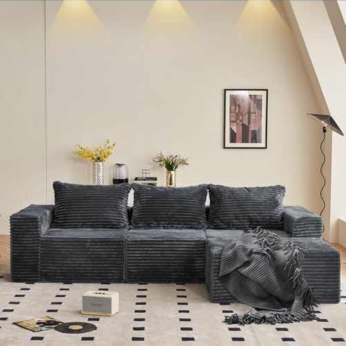 Vamcheer 274cm Modular Sectional Sofa - Oversized L-shaped Corner Couch with Memory Foam Seating & Detachable Backrest for Living Room Bedroom, No Assembly Required, Grey