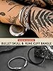 Men's Cuff Bangle Bracelet, Gothic Skull Bullet Charm Stainless Steel Bracelet Adjustable, Punk Biker Bracelets Perfect Gifts for Fathers Day Halloween #4