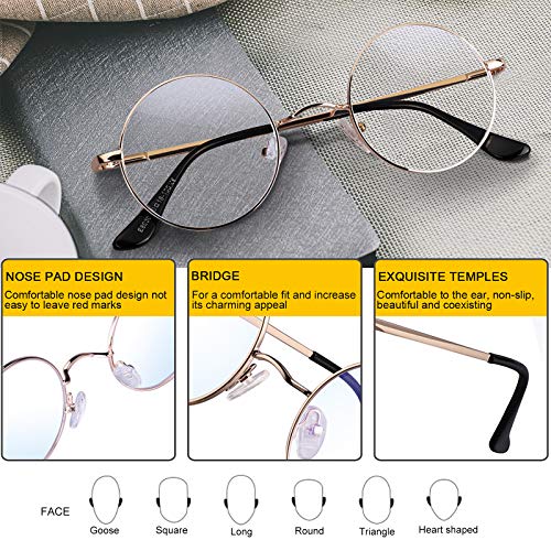 Image of Brigtlaiff Round Blue Light Blocking Glasses for Men Women, Computer Gaming TV Glasses Anti Eyestrain with Metal Frame