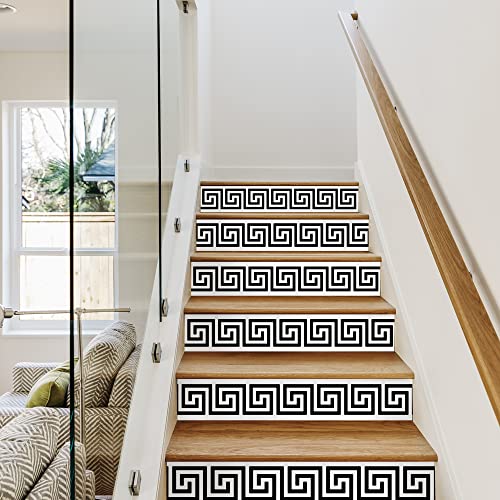 Amazing Wall Black And White Geometric Abstract Printed Stairs Self Adhesive Decoration Wall Sticker Set 6Pcs #TOP2