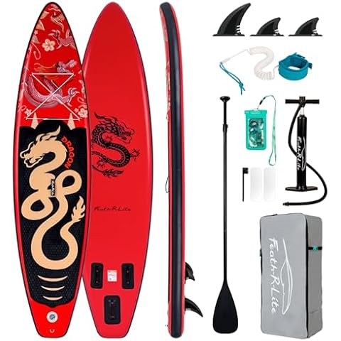 FEATH-R-LITE 11' Inflatable Ultra-Light Stand Up Paddle Board for All Skill Levels Included with SUP, Adj Paddle, Pump, Backpack, Leash, Waterproof bag Cover