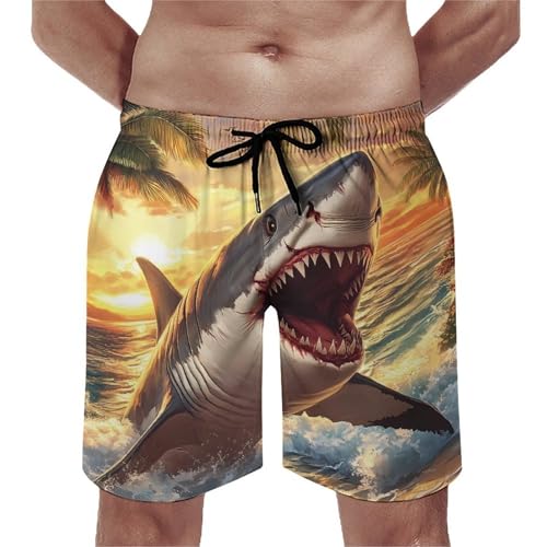 Big Shark Beach Men's Swim Trunks Quick Dry Board Shorts Hawaiian Beach Shorts With Pocket
