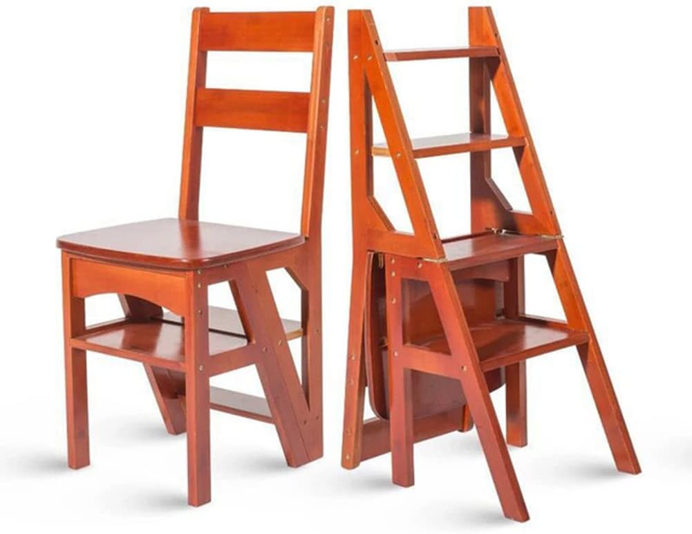 Folding Stool Chair with Storage Solid Wood Portable Ladder Stool for Indoor Use Multi Function Climbing Stool Space Saving Design Sturdy and Durable 4 Steps