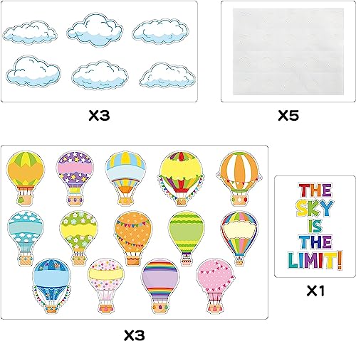 BeYumi 65 pçs balão de ar quente nuvem sala de aula conjunto de decoração de quadro de avisos colori