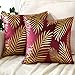 JOTOM Lot de 2 housses de coussin décoratives dorées - 45 x 45 cm - Pour canapé, lit, canapé, chaise, jardin - Motif feuilles dorées - Bordeaux