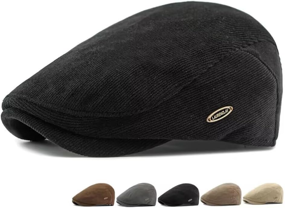 Béret Plat Homme En Velours Côtelé - Hiver, Ajustable Par Pression, Style Rétro, Taille Unique (55-59 Cm) Casquette Plate