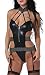 The Victory of Cupid Black imitation leather fabrics and wide elastic matching garters sexy underwear of conjoined,Black,OS