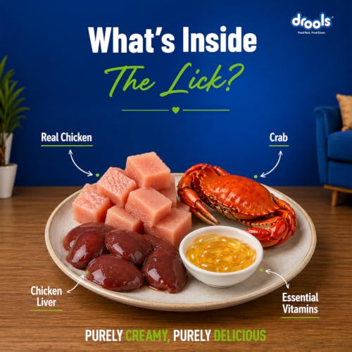 Image of Drools All Life Stages Creamy Lickable Cat Treat (30g x 15) Total 450g Pack of 15 | Crab & Chicken Flavour | Easy to Hand Feed | Easier Acceptance