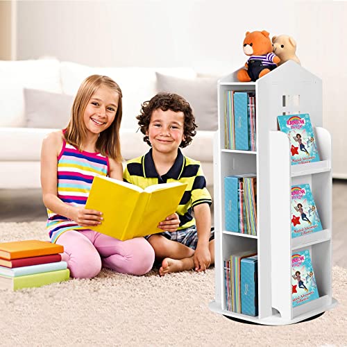 Hm&Dx 360° Rotating Children's Bookshelf,Cartoon Books Rack Floor Simple Child Book Shelf For Home Bookcases Furniture #TOP1
