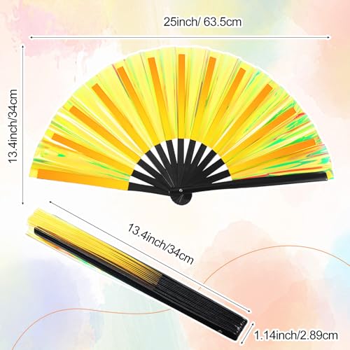 Image of Maitys Large Rave Fan Folding Handheld Fans 13'' Clap Fans for Line Dancing Clack Fan Holographic Festival Accessory for Martial Art Gift Performance, Includes 2 Pouch