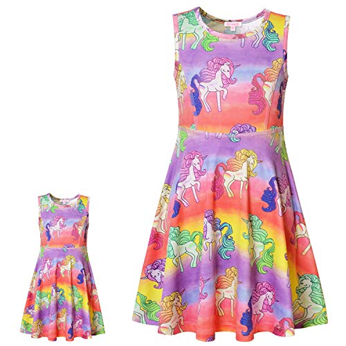 Girl & Doll Matching Dress Unicorn Clothes Sleeveless Summer Swing Dress 3t 4t