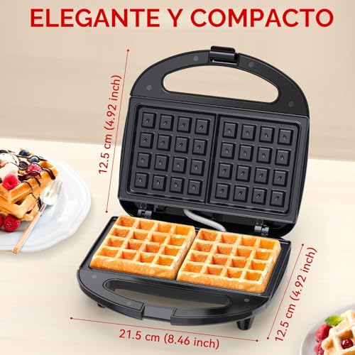 Miniatura 6 de Snailar Gofrera, Maquina De Gofres Elegante Compacta 750w - 2 Ranuras Cuadradas - Antiadherente, Fácil De Limpiar, Para Gofres Dorados Y Crujientes