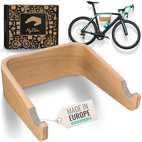 madeco Fahrrad Wandhalterung Holz - FlyBike S Eiche - Design Fahrradhalterung Wand Aufh&auml;ngung f&uuml;r Wohnung - Rennrad, Gravel Bike, Mountainbike, Fixie, Singlespeed Fahrradhalter