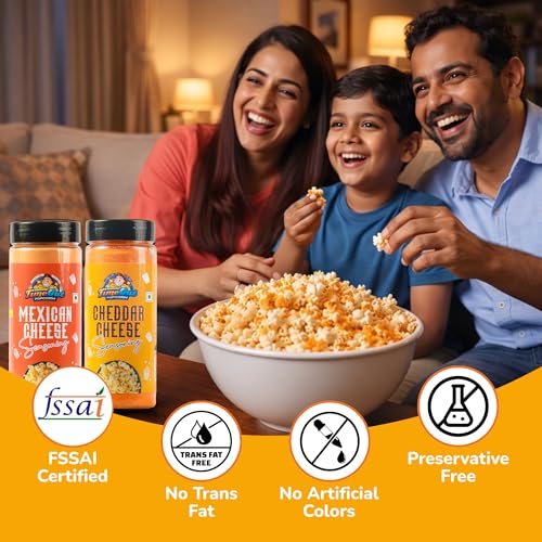 Image of TimeOut Popcorn Cheddar Cheese + Mexican Cheese Seasoning | Multi-Purpose Seasoning |Popcorn & Snack Flavoring |Pack of 2,100g Each |