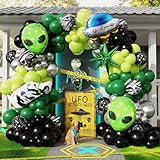 Enanal 154pcs Alien Balloon Arch Kit - Green Black Silver Latex Balloons with Alien/UFO/Cow/Burst Foil Balloons for Alien Decorations, Space Birthday, Trunk or Treat Car Decor