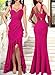 VFSHOW Womens Sexy Sweetheart Neckline Backless Ruched Ruffle Slit Formal Prom Evening Maxi Long Dress 2023 Glitter Sparkly Twist Front Gown (Hot Pink Large) 10511AV HPIK L