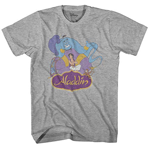 Disney Aladdin Retro Cover Alladin Lamp Classic Vintage Genie Movie World Disneyland Funny Mens Adult Graphic Tee T-Shirt (Heather Grey, X-Large)