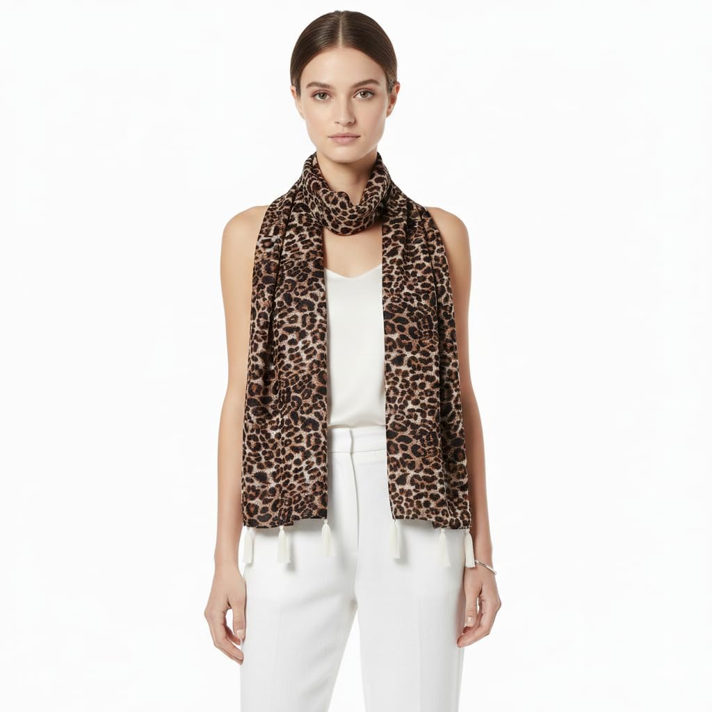 Chiffon Women Fancy Floral Printed Weightless Tassel Scarf (22X72Inch) 36, For Female, Multicolor-image-33