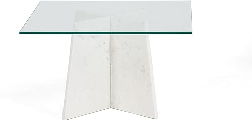 Mesa de Centro 29.9 x 29.9 x 17.7 in, Cristal/Mármol Blanco