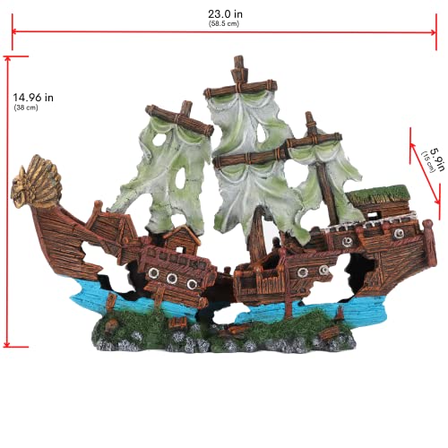 Large-Shipwreck-Aquarium-Decorations-Ornament-wSail-2-Pieces-20-Gallons-high-and-Larger-Fish-Tank-Sunken-Ship-Decoration-Ornaments-Pirate-Boat-Resin-Freshwater-Saltwater-Decor