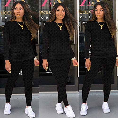 Women's 2 Piece Jogging Outfits Sets for Women Sexy Bodycon Tracksuit Long Sleeve Crewneck Solid Sweatshirt and Pants Set Black M