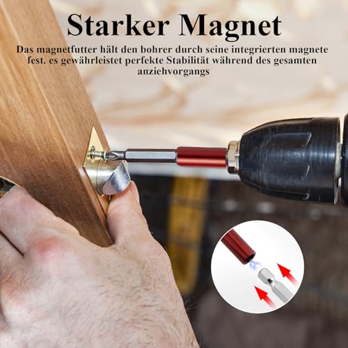 Sekfpnk 5 Stück Bithalter Magnetisch, 1/4 Zoll Sechskantschaft, Inklusive 50/60/100/150/300mm Bit Bitverlängerungen, Robust und Langlebig, für Bohrmaschinen und Schraubendreher (Rot)