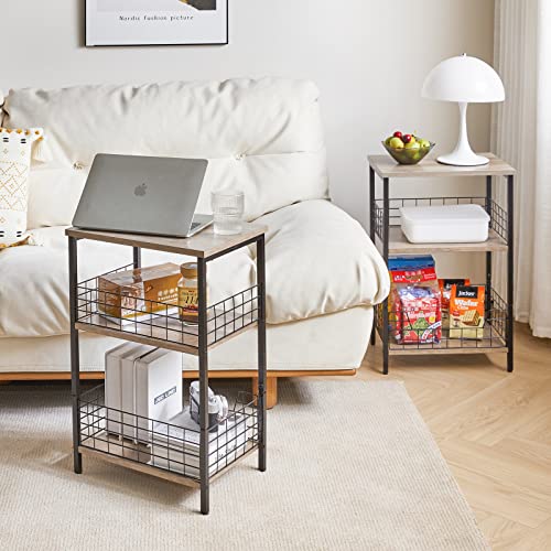 YMYNY Mesa Auxiliar con Estantes de Almacenamiento de 3 Niveles, Mesita de Noche Pequeña, Mesa de Sofá, Estilo Industrial, para Sala de Estar, Dormitorio 40×29×62CM Gris Plateado HST002Y - imagen 5