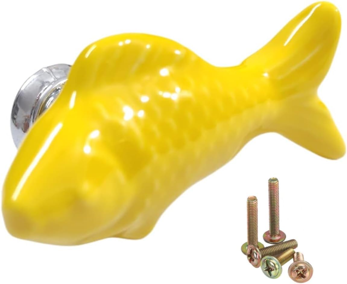 10 Pack Yellow Goldfish Cabinet Pulls Vintage Cabinet Knob Handle Drawer Pull Animal Dresser Knob Cupboard Pulls
