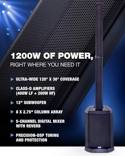 Image of Alto TS112C 1200W Powered Column Array PA Speaker System with 5-Channel Digital Mixer, Bluetooth and App Control for DJs, Band and Musicians, Venues or Events