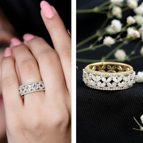 Certified Moissanite Diamond Flower Wedding Band for Women, D-Vs1 Quality, Moissanite Wide Band (Ready to Gift)2