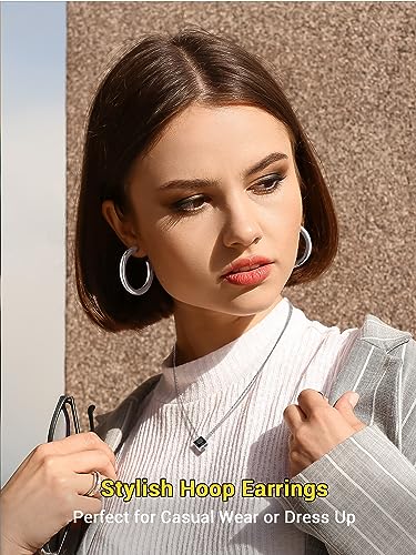 Image of Stainless Steel Chunky Hoop Earrings For Women, Minimalist and Chic, Black /Gold Plated, Round Hoops Earrings Hypoallergenic, Size: 30mm /40mm /60mm /80mm, Come with Box