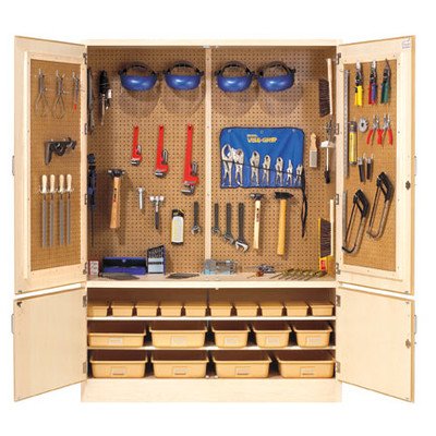 Diversified Woodcraft TC-4 Solid Maple Wood Pegboard Tool Storage Cabinet with Holders, 3 Shelves