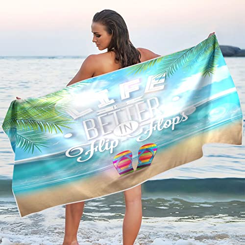 Dalzium Ocean Life Is Better In Flip Flops Beach Towel, Sand Free And Super Absorbent Bath Towels For Adult And Kids, Oversized Camping Towels Sports Towel For Yoga, Swimming, Beach, Gym, Spa #TOP6