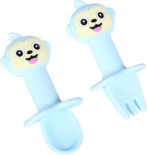 Totority Colher De Silicone Para Bebê 4 Peças Concha De Silicone Colher Infantil Garfo Infantil Talheres De Silicone Para Bebê Garfo Curto Para Alimentar Conjunto De Talheres