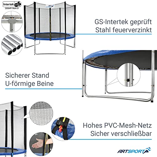 ArtSport Outdoor Trampolin Ø 244 / 305 cm mit Netz, Randabdeckung, Leiter & Stangen - Gartentrampolin für Kinder… – Bild 5