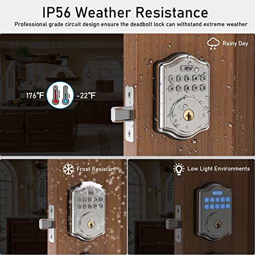 Guarder Keyless Entry Door Lock, Smart Deadbolt With Keypad Code/Key, Deadbolt Smart Lock With 300 User,Ip 56 Waterproof Front Door Lock Easy To Install For Home Front Door Security #TOP3