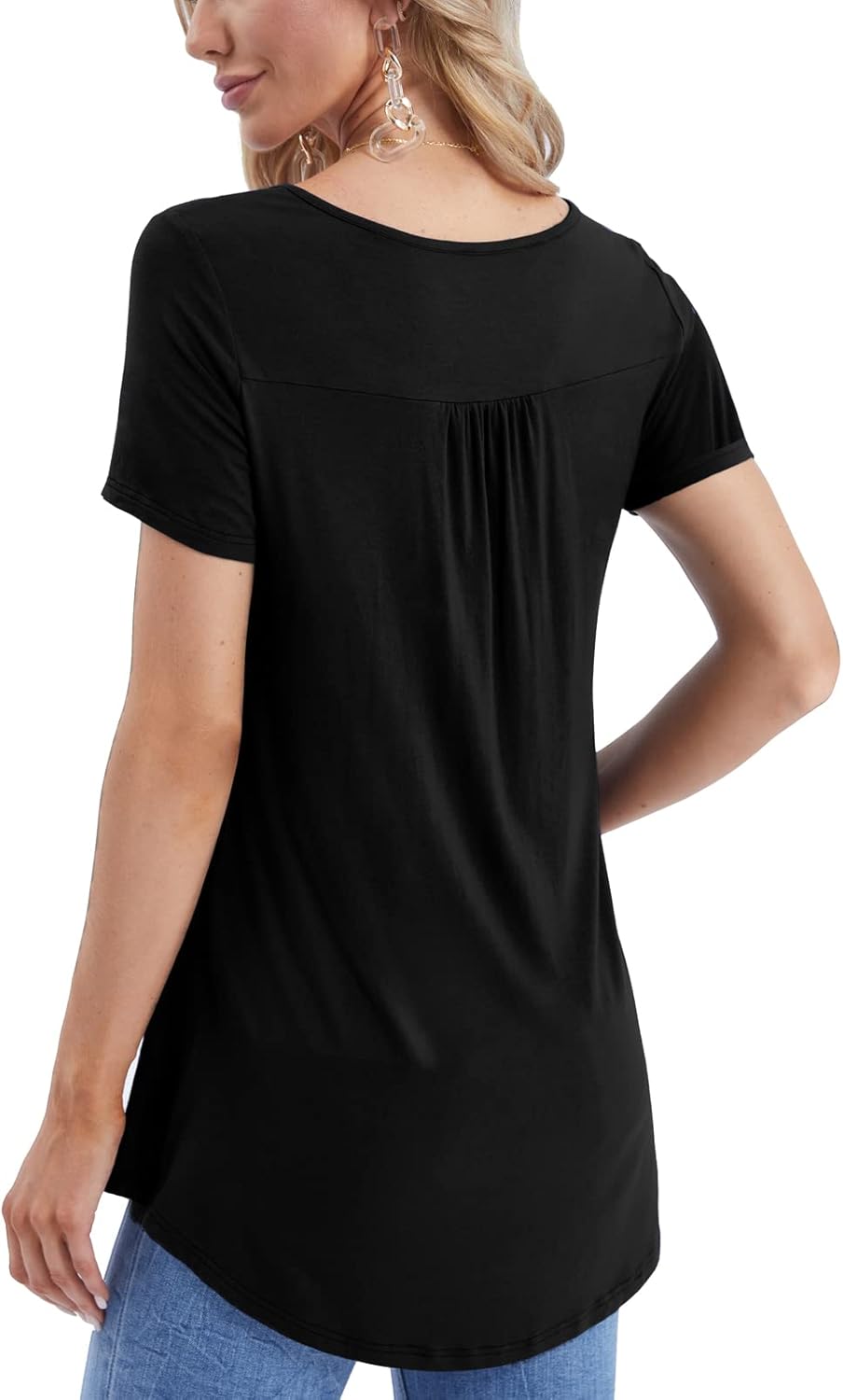 BAISHENGGT Women's Tunic Tops for Leggings Summer Short Sleeve Henley V Neck Button Casual Blouses Flowy T Shirt - Image 6