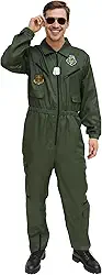 Conjunto de fantasia masculina de piloto de aviador – Fato de voo realista com óculos pretos e colar de etiqueta, macacão masculino de Halloween