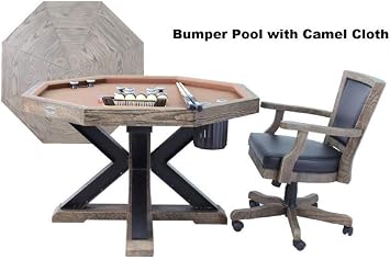 3 in 1 Table - Octagon 48 Weathered Bumper Pool with Slate Bed in Desert Sand w/4 Chairs