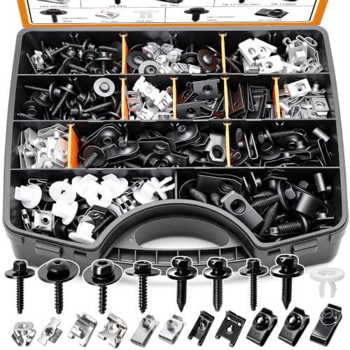 Image of mankk 260PCS U‑Nut Clips and Fender Body Bolt Assortment Kit, 21 Sizes Mixed‑Spec Auto Fasteners, Black Phosphate Steel Retainer Clips for Car Truck Motorcycle Bumper Fender Mud Flap Repair