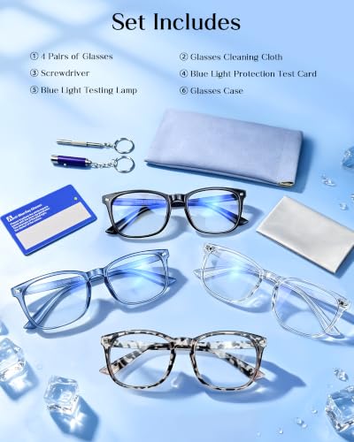 Image of 4 Pack Blue Light Glasses for Women Men, UV Protection Blue Light Blocking Computer Glasses - Lightweight