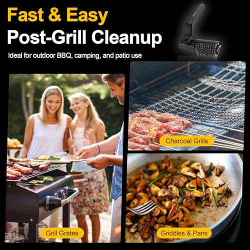 Elektrische Grillbürste, 180° Verstellbarer Winkel Wiederaufladbarer Grillreiniger, 3-Stufen Reinigung & 90 Min Laufzeit Austauschbare Bürstenköpfe Grillbürste IPX4 Wasserdicht für Grillroste