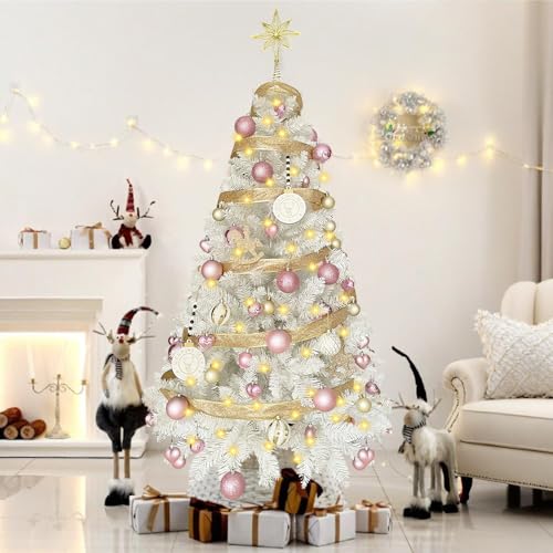 クリスマスツリー 150cm 北欧風 高濃密度 おしゃれ christmastree 白 ピンク クリスマスツリーフルセット オーナメント&ボール型LEDライト付き 高級 ツリー リアル 高濃密度 豪華 枝数400本 組立簡単 クリスマス飾り 屋内 屋外 商店 日本語取扱説明書付属のサムネイル
